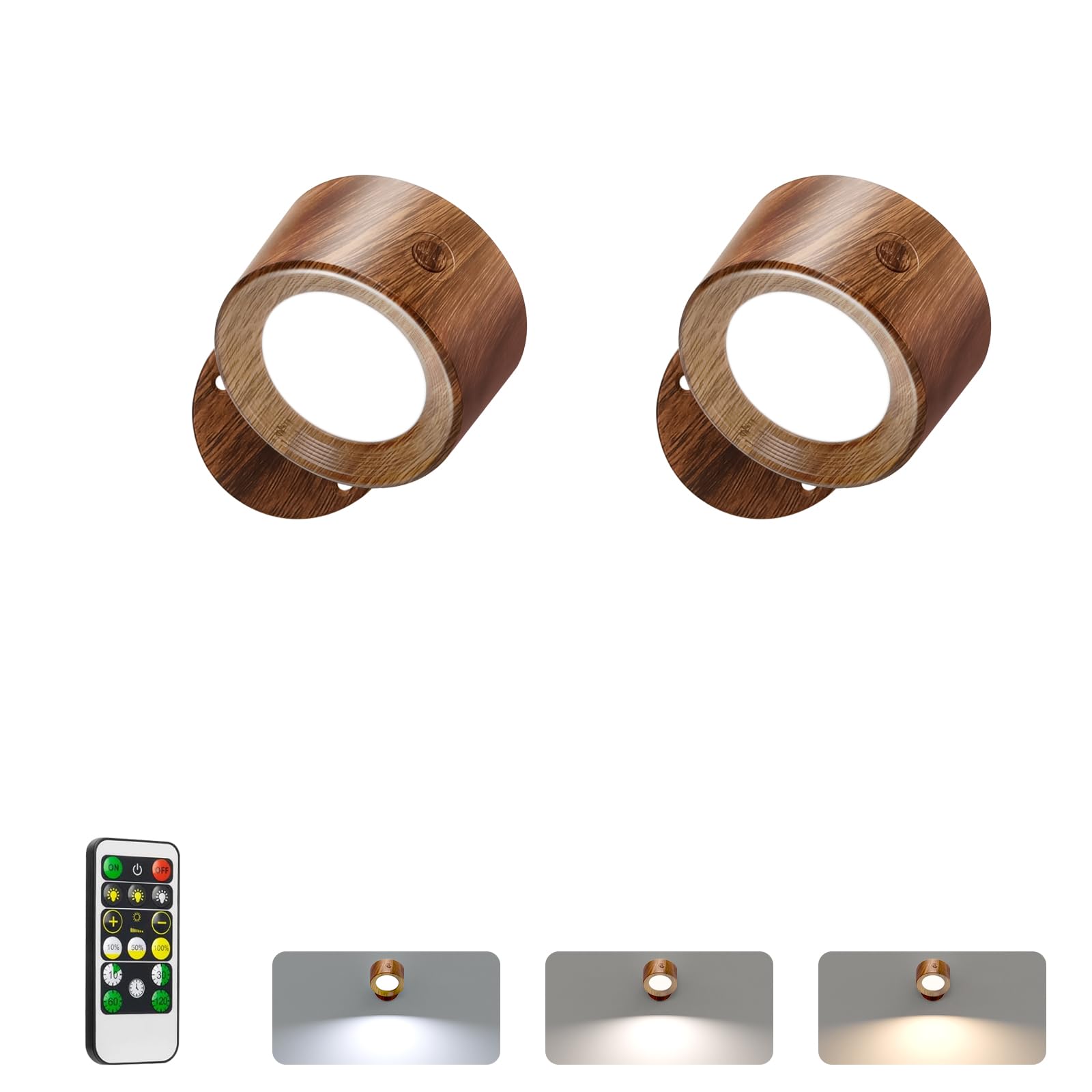 LED Wall Reading Lights with Remote, 2 Pcs Rechargeable Wall Mounted Reading Sconces Lamp 3000mAh
