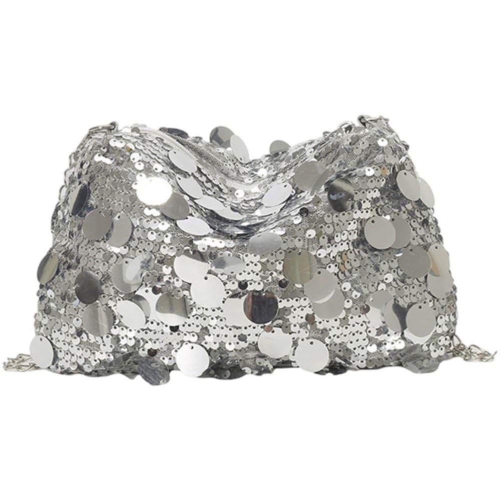 Luxylei Sequin Shoulder Bag Large Capacity Chain Underarm Bag Phone Crossbody Bag Female Handbag Bag for Evening Party