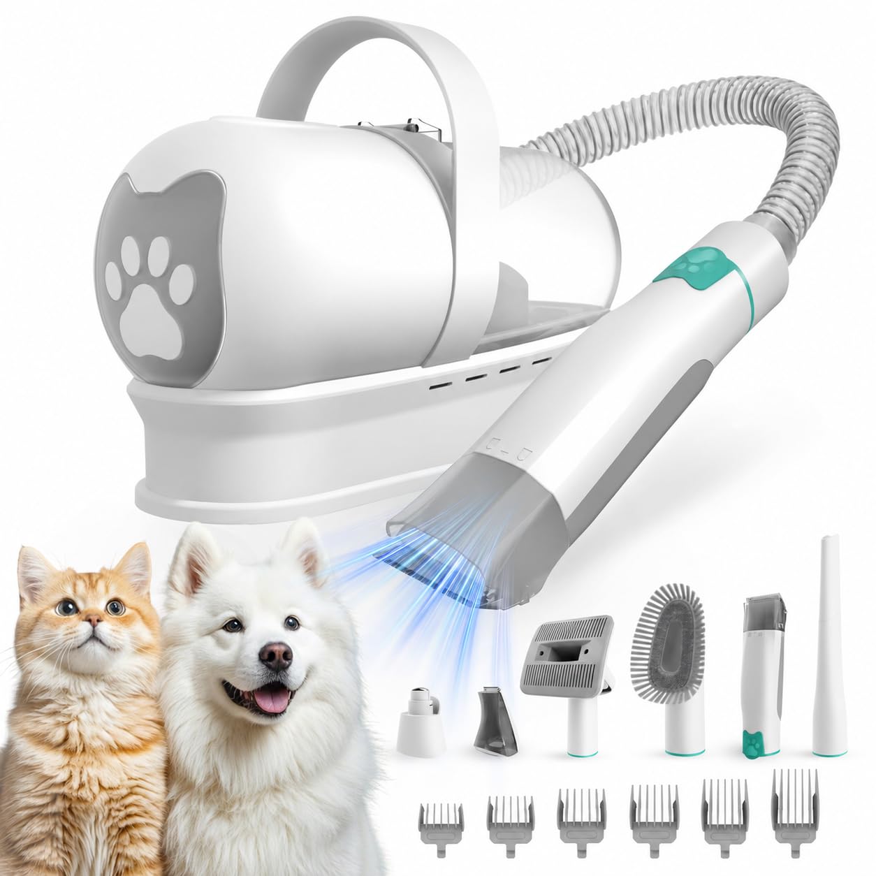Dog Grooming Kit, Pet Grooming Vacuum with Pet Clipper Nail Grinder, Dog Hair Vacuum with 6 Pet Grooming Tools for Dogs Cats Shedding Grooming