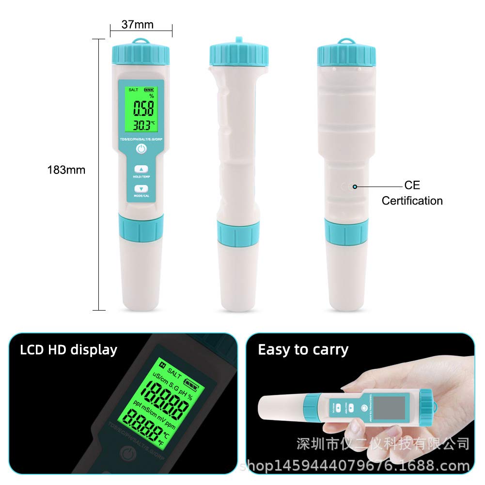 PH/TDS/EC/ORP/C-600 Medidor Ph Salinidad Probador de Agua Digital AcidóMetro ATC Analizador a Prueba Agua con Sonda 0.01ph Alta PrecisióN