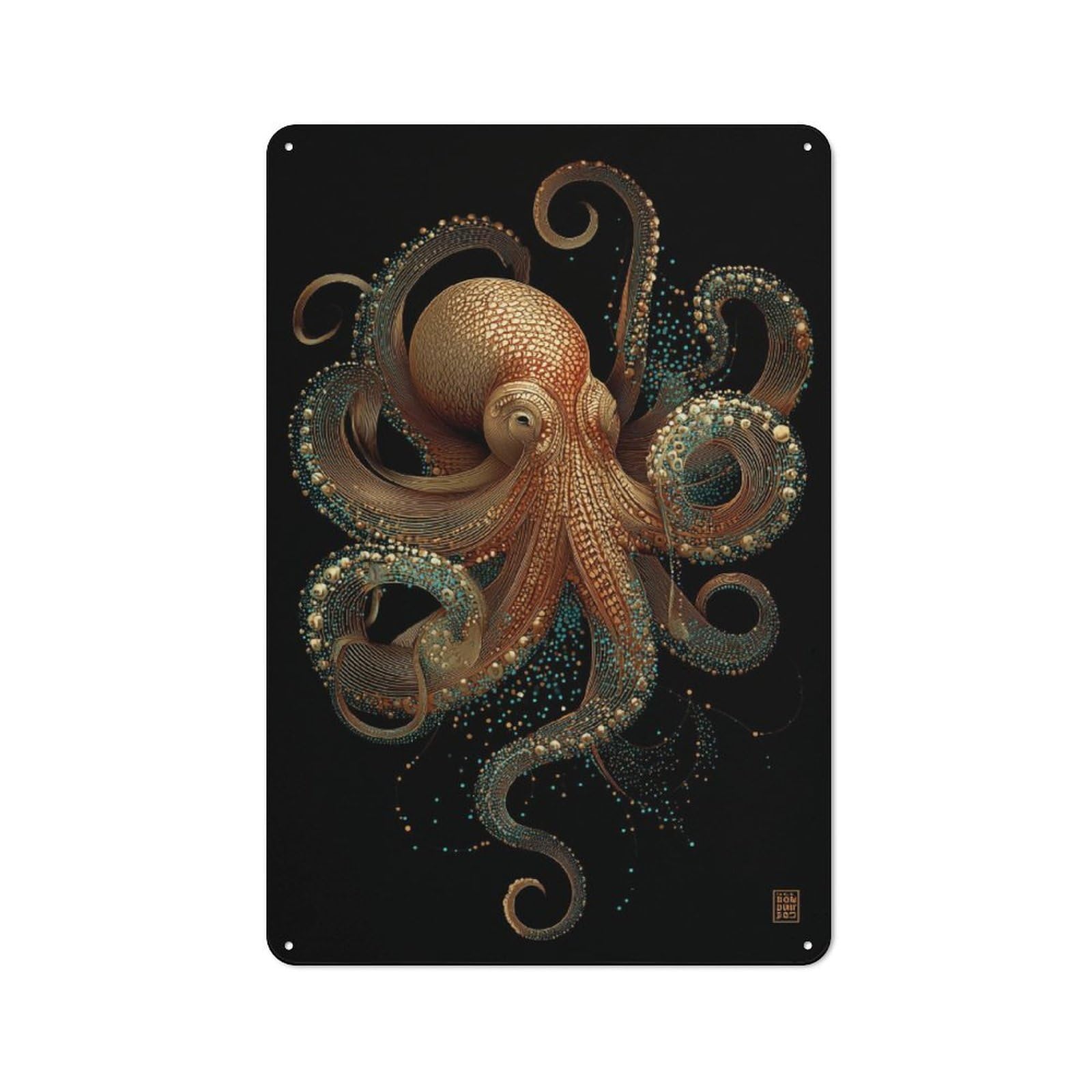 Junmoney Golden Octopus Artistry For Garden Room Or Summerhouse, Retro Tin Sign 30X20cm, Suited To Wall Displays In Garden Rooms And Summerhouses