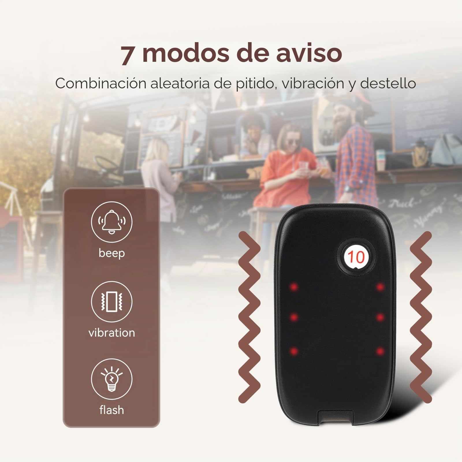 Retekess TD175S Buscapersonas Rufsystem, Sistema de Buscapersonas para Restaurante, Exterior 800m, 7 Modos de Llamada con Vibración, Botón Táctil Fácil de Limpiar, para Coches Comedor (10 pagers)