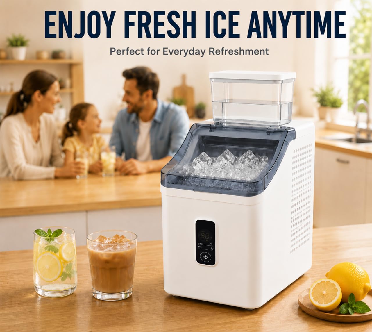 Máquina de hielo de mesa con dos posibilidades de llenado de agua, máquina de hielo portátil autolimpiable para el hogar, fuerza de hielo ajustable, temporizador de 1 a 24 horas, hielo listo en 20
