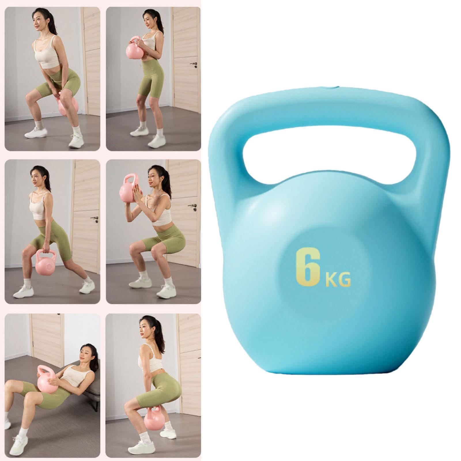 Kettlebell Rellenable de Agua Mancuerna Entrenamiento Cuerpo Completo Mango Seguro Recubrimiento de Silicona Material PE Adecuado para Gimnasio, Azul 6kg