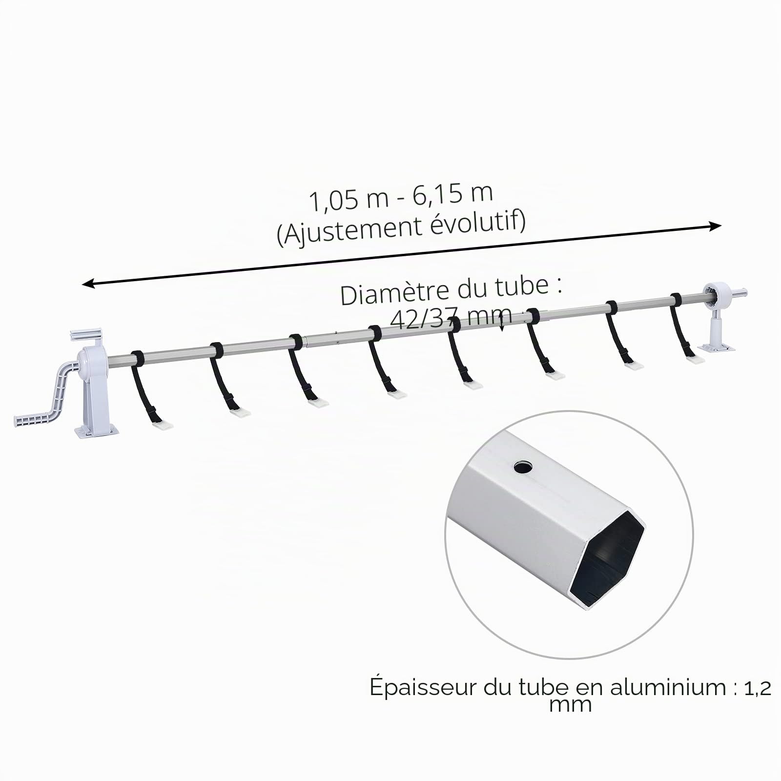 UISEBRT Enrouleur de piscine Systèmes d'enroulement 1,05m - 6,15m pour les bâches de piscine, dispositif d'enroulement pour les enrouleurs de bâches de piscine avec bandes de fixation, système