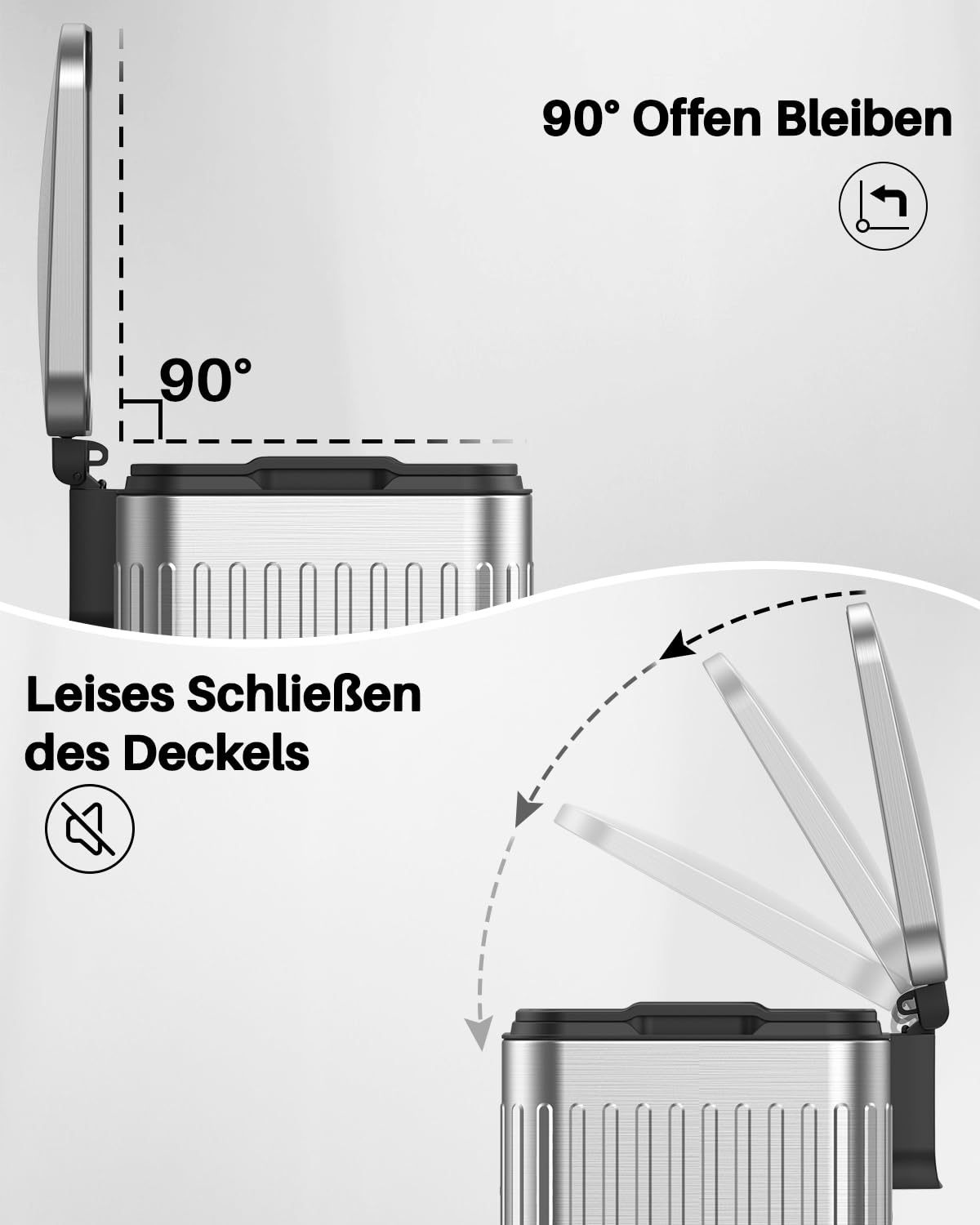 lovewind 60L Mülleimer Küche Edelstahl Silber, Pedal-Behälter mit Soft-Close Deckel,herausnehmbare Einsätze mit Griff & Beutelhalter, Römisches Design, geruchsdicht, für 3-6 Personen