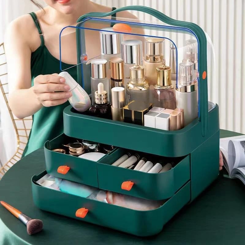 Organizador De Maquillaje 1 Caja de recepción cosméticos, Organizador Maquillaje Escritorio a Prueba Polvo con cajón for el hogar, Almacenamiento Estante(Pink)
