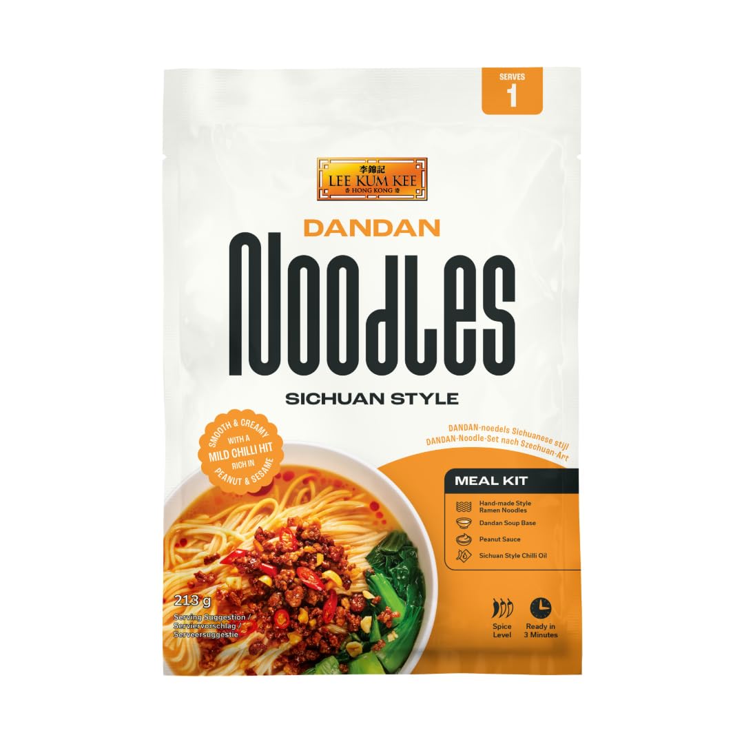Lee Kum Kee Dan Dan Noodle Kit 213 g Pack of 1, Ready in 3 Minutes, Sichuan Style, Handmade-Style Semi-Dried Ramen Noodles with Sesame, Peanut and Chilli Sauce
