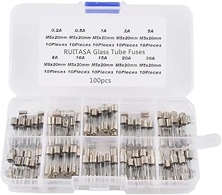RUITASA Fast-Blow Glass Fuses,Assorted Kit 5x20mm 250V 0.2A 0.5A 1A 2A 3A 5A 8A 10A 15A 20A(100Pcs)