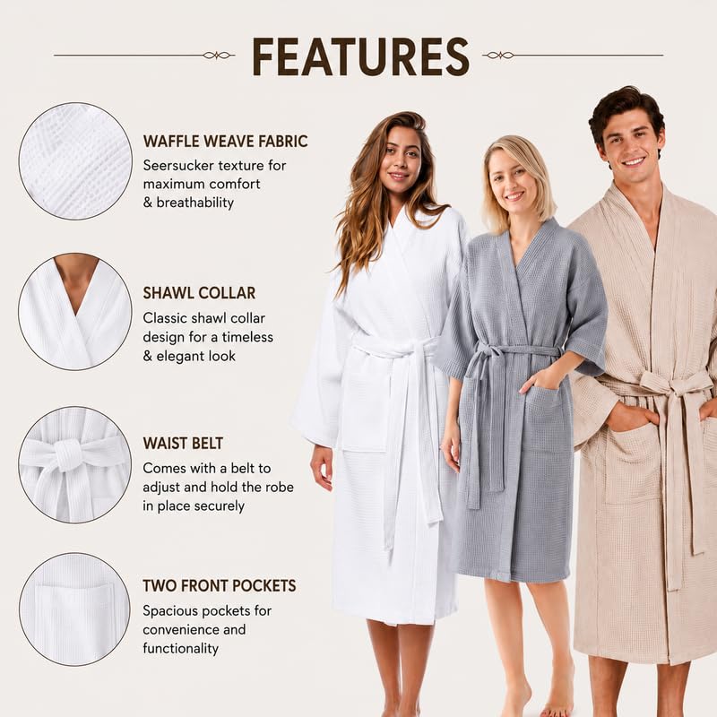ST (SANJEEV TEXTILES) Sanjeev Textiles Unisex Cotton Heavy Waffle Bathrobe (White) 1