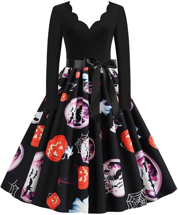 Amazon Co Jp ハロウィンワンピースレディースhodarey Halloween ハロウィン フォーマルワンピースドレス長袖 Vネック パーティードレスワンピースチュニックカジュアル お呼ばれ ヴィンテージ ドレス 文化祭 お姫様 ハロウィン衣装 仮装 コスチューム ホビー