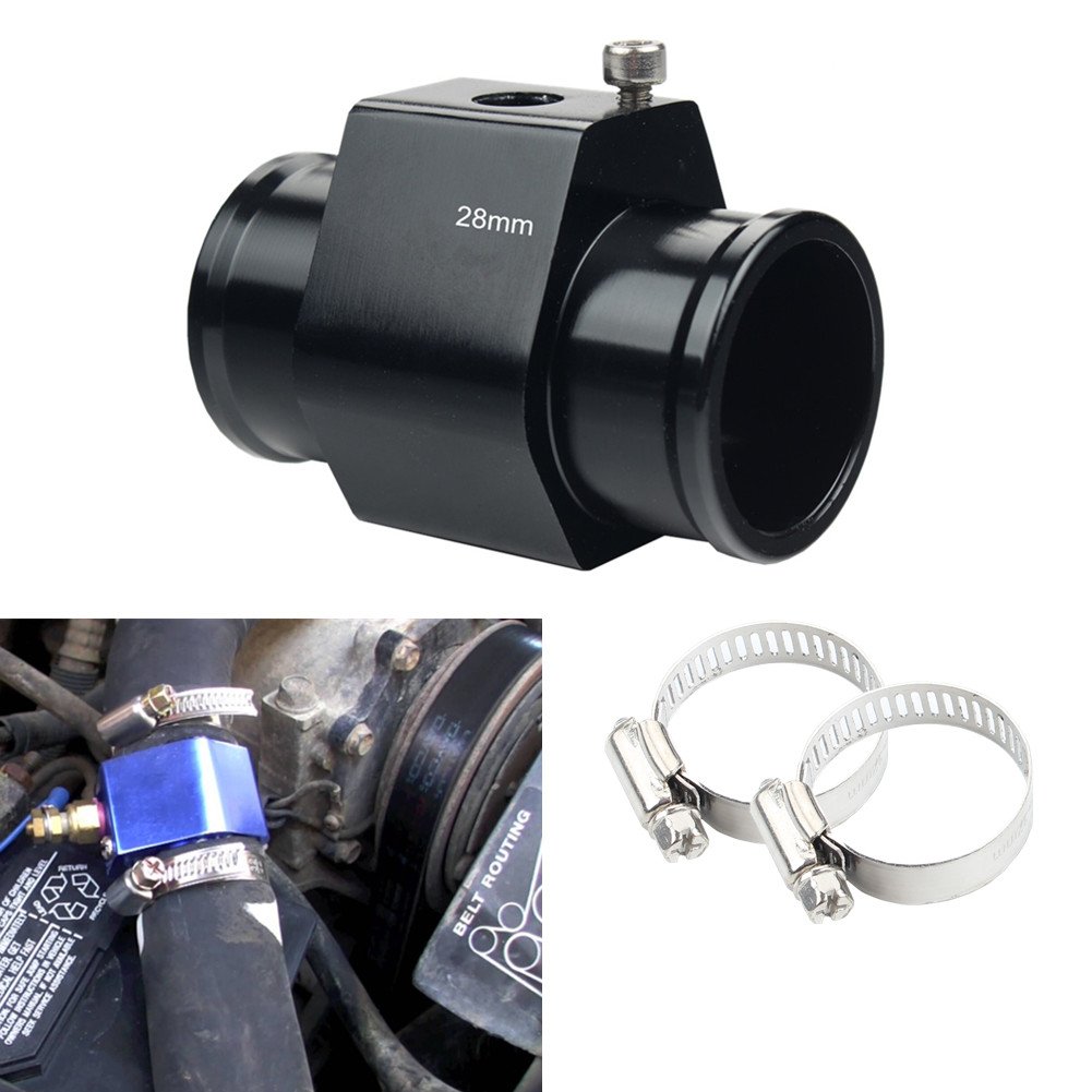 Dewhel Aluminum Black Water Temp Meter Temperature Gauge Joint Pipe Radiator Sensor Adaptor Clamps 28mm
