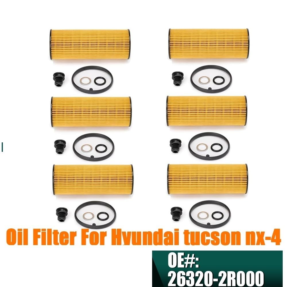 filtro de aceite del coche Filtro de aceite de motor para coche (1/4/6 unidades) 26320-2R000. Compatible con motor diésel Hyundai IV 2.0 (2021) y Hyundai Taucson NX4 2.0.(6pcs)