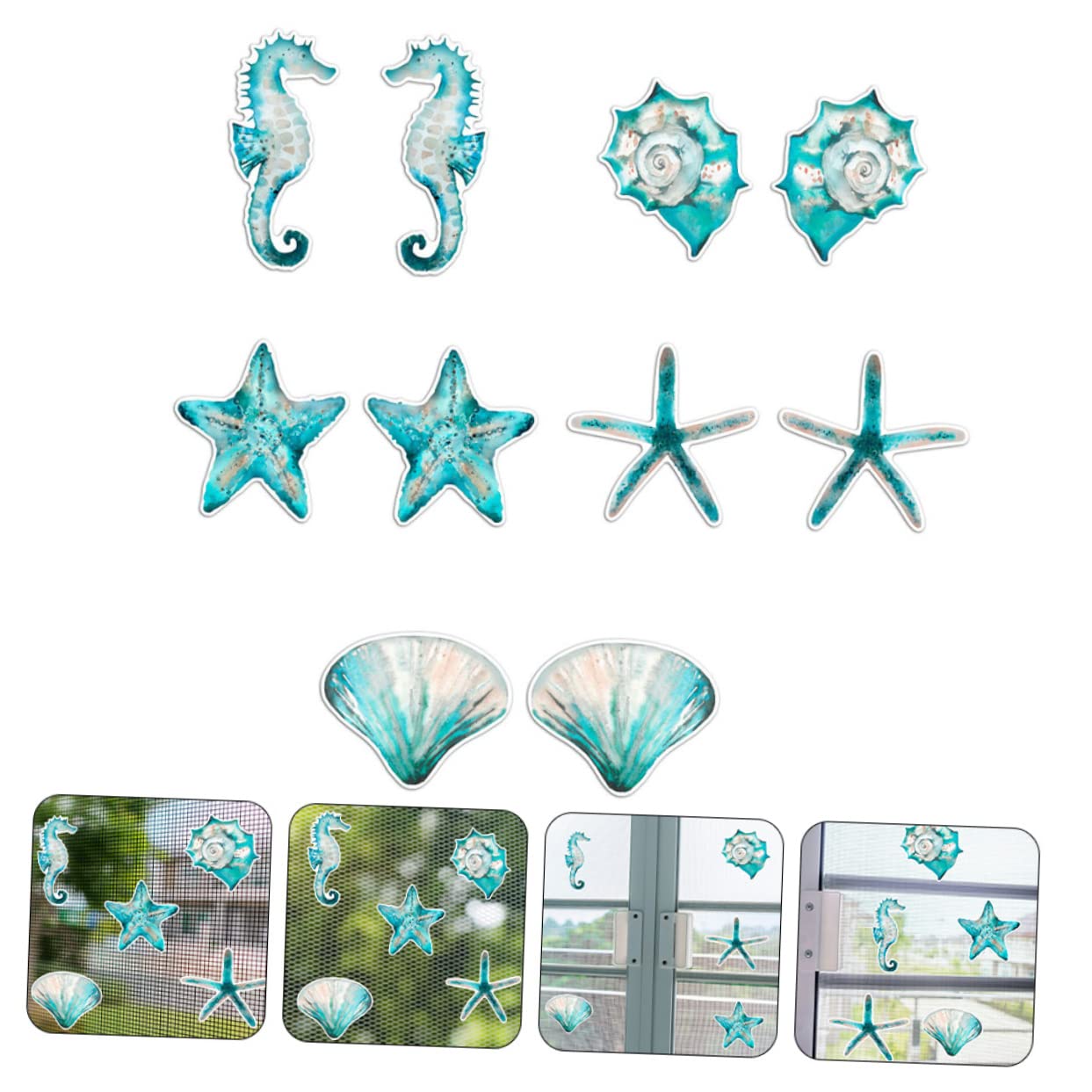 Cabilock 4 Juegos Pegatinas Anticolisión Para Ventanas Calcomanías Para Colisiones Con Decoración Del Océano Decoración De Conchas Marinas Calcomanías Para Ventanas Para 10 Uds * 4