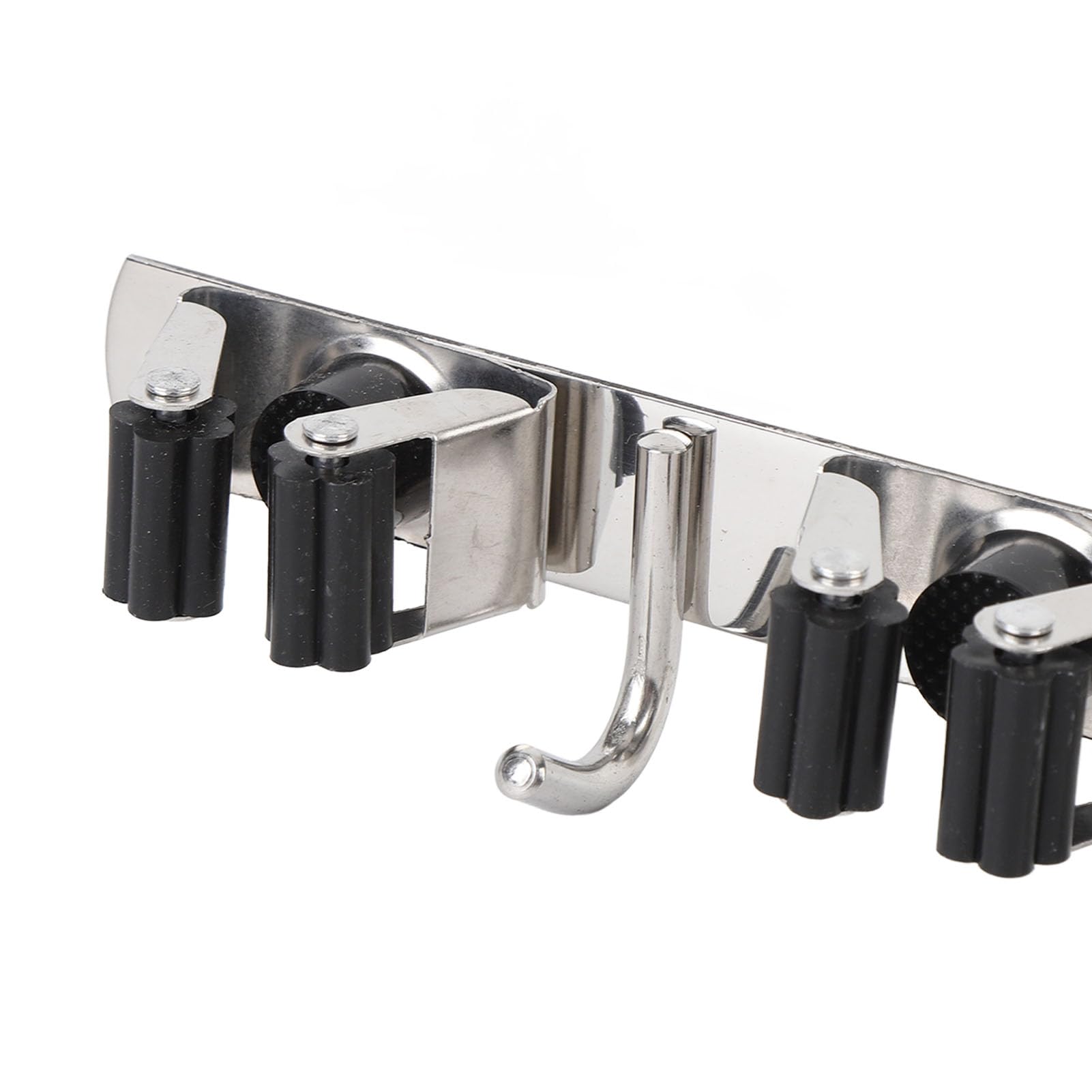 Soporte para Escoba y Fregona, Montaje en Pared, Organizador de Acero Inoxidable Resistente, 5 Ranuras, 4 Ganchos, Garaje, Lavandería, Armario, Almacenamiento, Ahorro de Espacio,