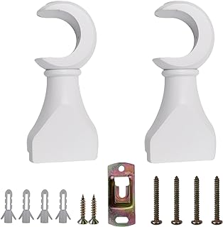 Antrader Wood Curtain Rod Brackets,White Support Bracket,Window Curtain Hooks for Curtain Rod 1.38 Inch(35mm) Diameter,Pack of 2