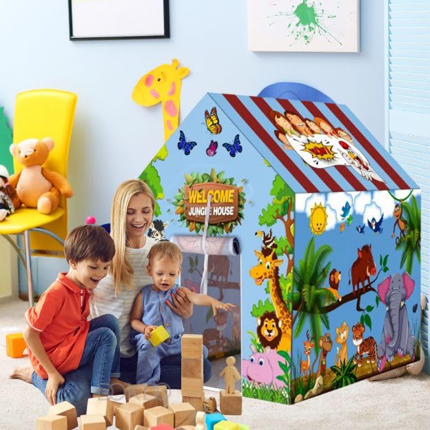 Image of Kids Play Tent House for Boys & Girls | Foldable Toy House for Indoor & Outdoor Fun | Tent House for Kids 2 to 6 Years | Portable Playhouse Kids House Tent (Jungle Tent House)