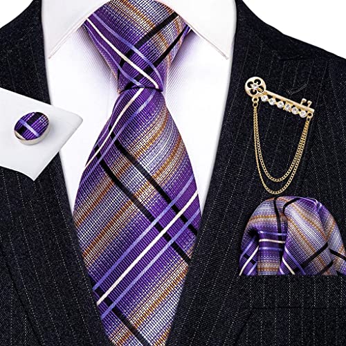 Set corbata de seda para hombre con broche dorado