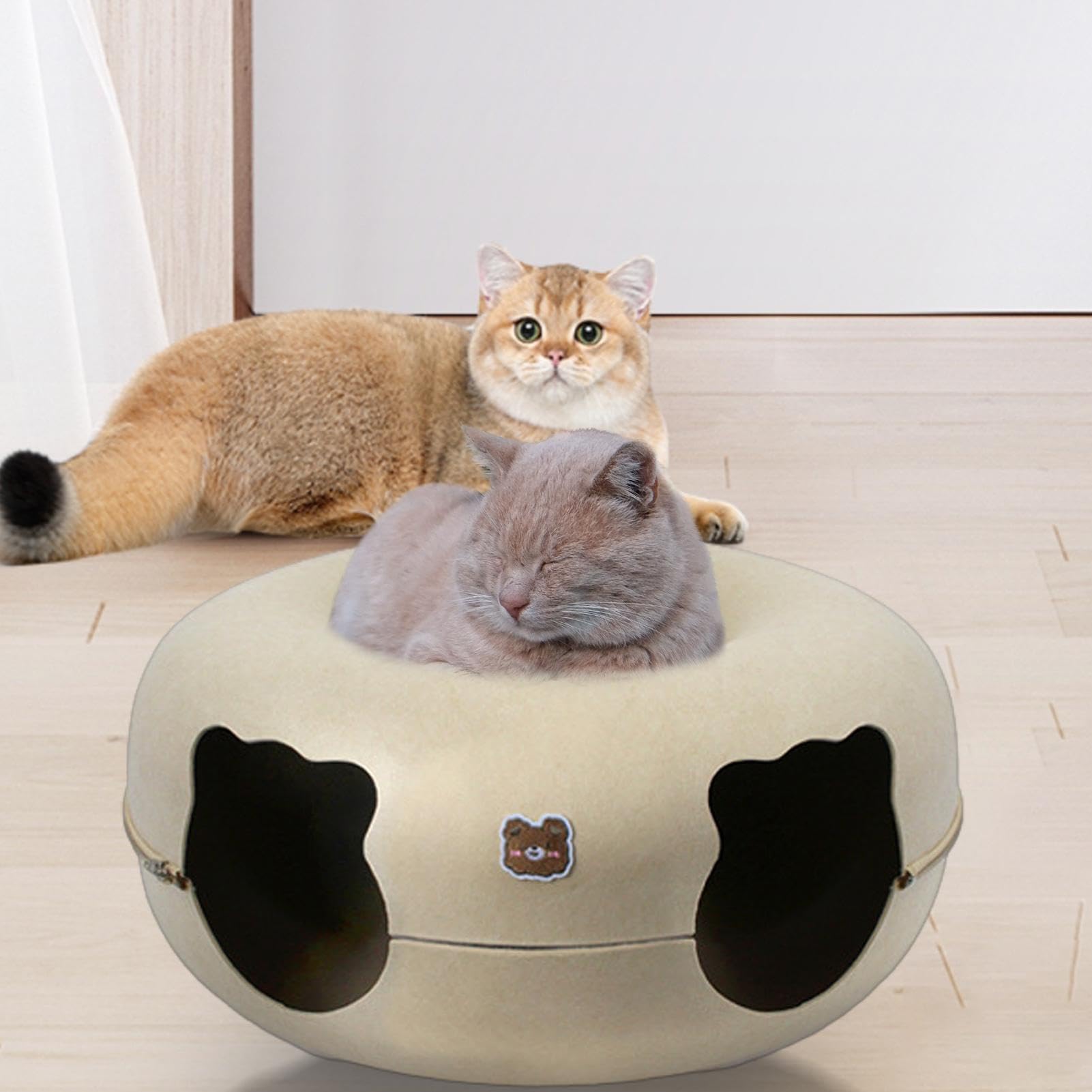 Cuccia Tunnel In Feltro Per Gatti | Forma A Ciambella 50x50 Cm | Letto E Nascondiglio 2-in-1 | Antigraffio E Lavabile | Grigio Scuro Chiaro | Adatto Anche A Cani Piccoli