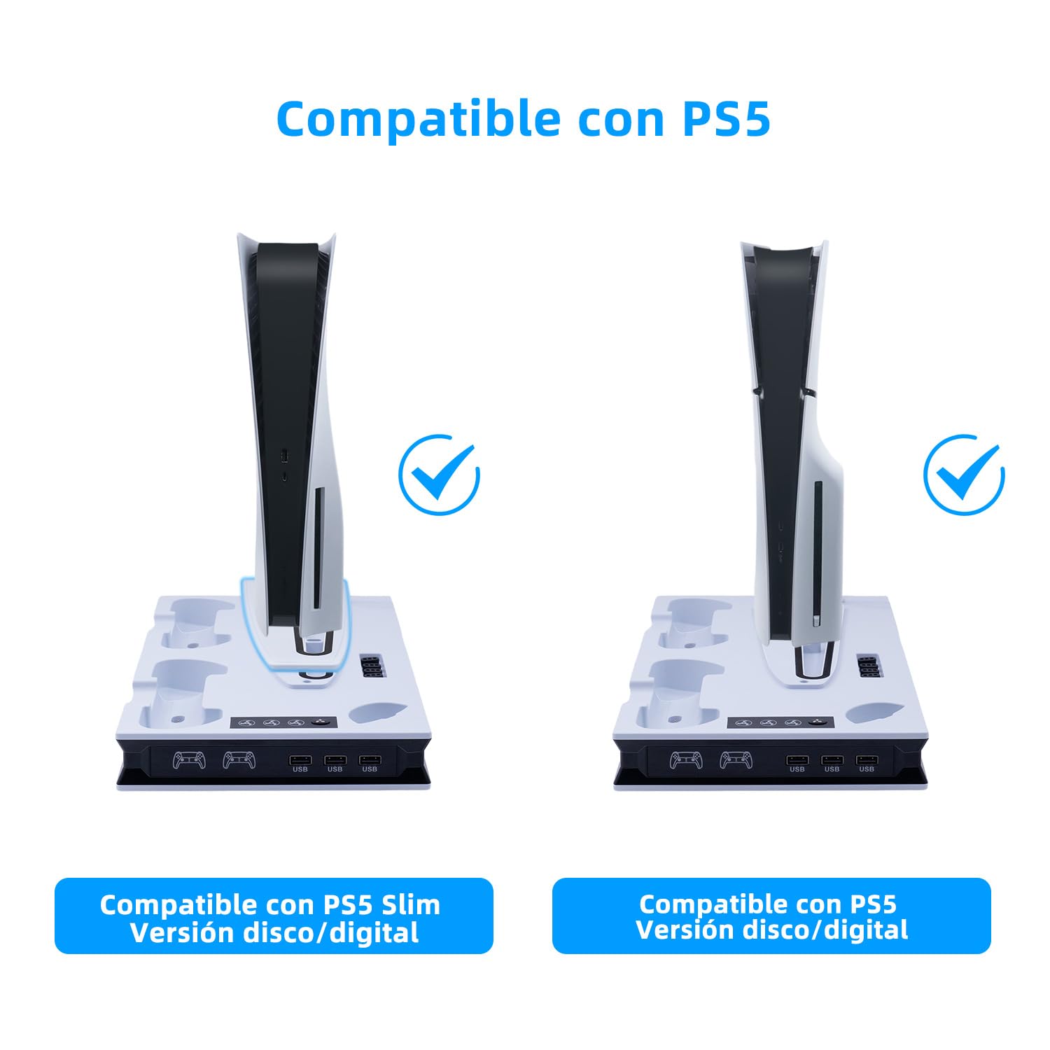 Mcbazel Vertical Soporte de Enfriamiento para PS5/Slim/Pro, Estación de Carga con Ventilador, Controlador Carga Rápida Indicadores/Puerto USB para PlayStation 5