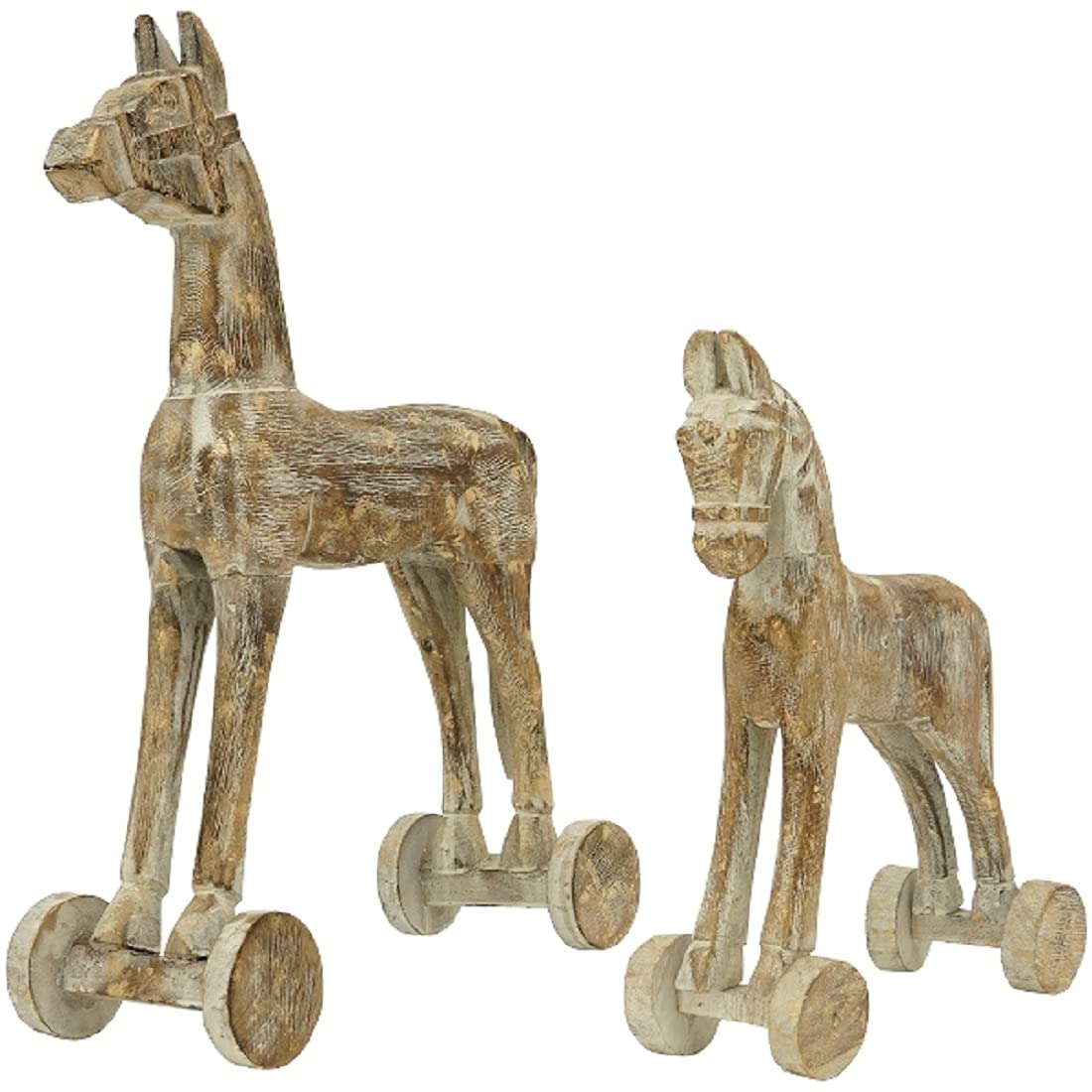 EXNER dekoratives Deko-Pferd aus Holz mit leichtem Goldschimmer in Shabby Vintage Optik (mittel ca. 27 x 12 x 29 cm hoch)