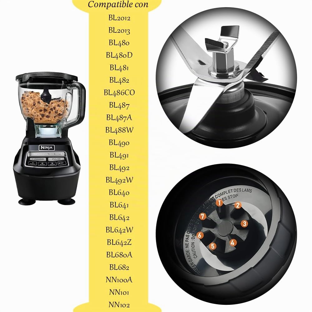 Cuchilla de repuesto para licuadora Ninja 7 aletas para montaje de cuchillas extractoras Ninja Pro, piezas de repuesto para licuadora, accesorios de exprimidor compatibles con Nutri Ninja Auto iQ