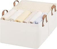 StorageWorks Large Fabric Storage Bins with Metal Frame & PU Handles - Natural Color Closet Organizers for Shelves, 2-Pack