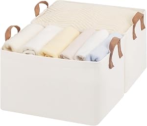 StorageWorks Fabric Storage Bins, Large Closet Organizers and Storage for Clothes, Storage Baskets for Shelves, Linen Storage Box with Handles & Metal Frame, Natural Color, 2-Pack