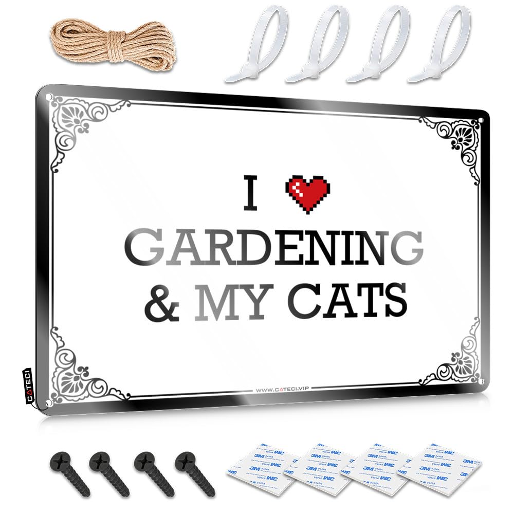 Tiki Decorations Cafe Vintage Wall Art - I Love Gardening & My Cats Accessory Rustic Wall Hanging(30X40CM)
