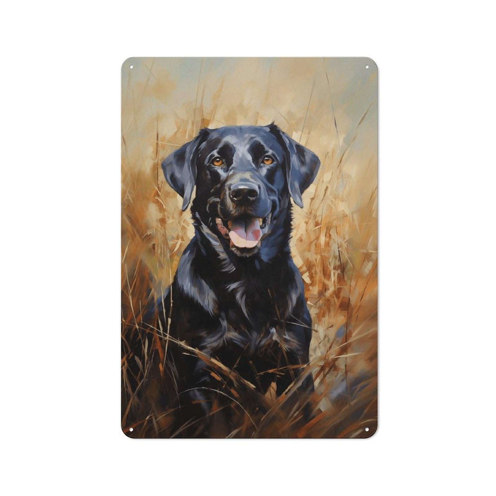 Junmoney Style-18 Black Labrador Retriever Painting Rustic Metal Sign 30X20cm For Café Or Restaurant, For Vintage Wall Decor Fans, For Living Room And Hallway Decor