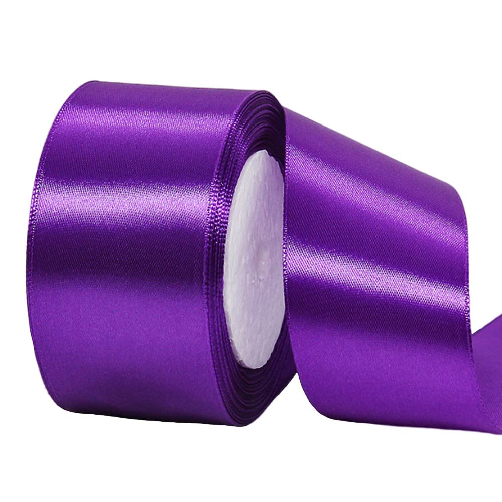 50mm Wide Thick Purple Ribbon for Gift Wrapping,22m 2Inch Large Fabric Satin Ribbon Purple Bow for Gift Wrapping,Ribbons for Crafting,Hair,Bouquets,Wedding,Car,Presents,Cake,Christmas Decorations
