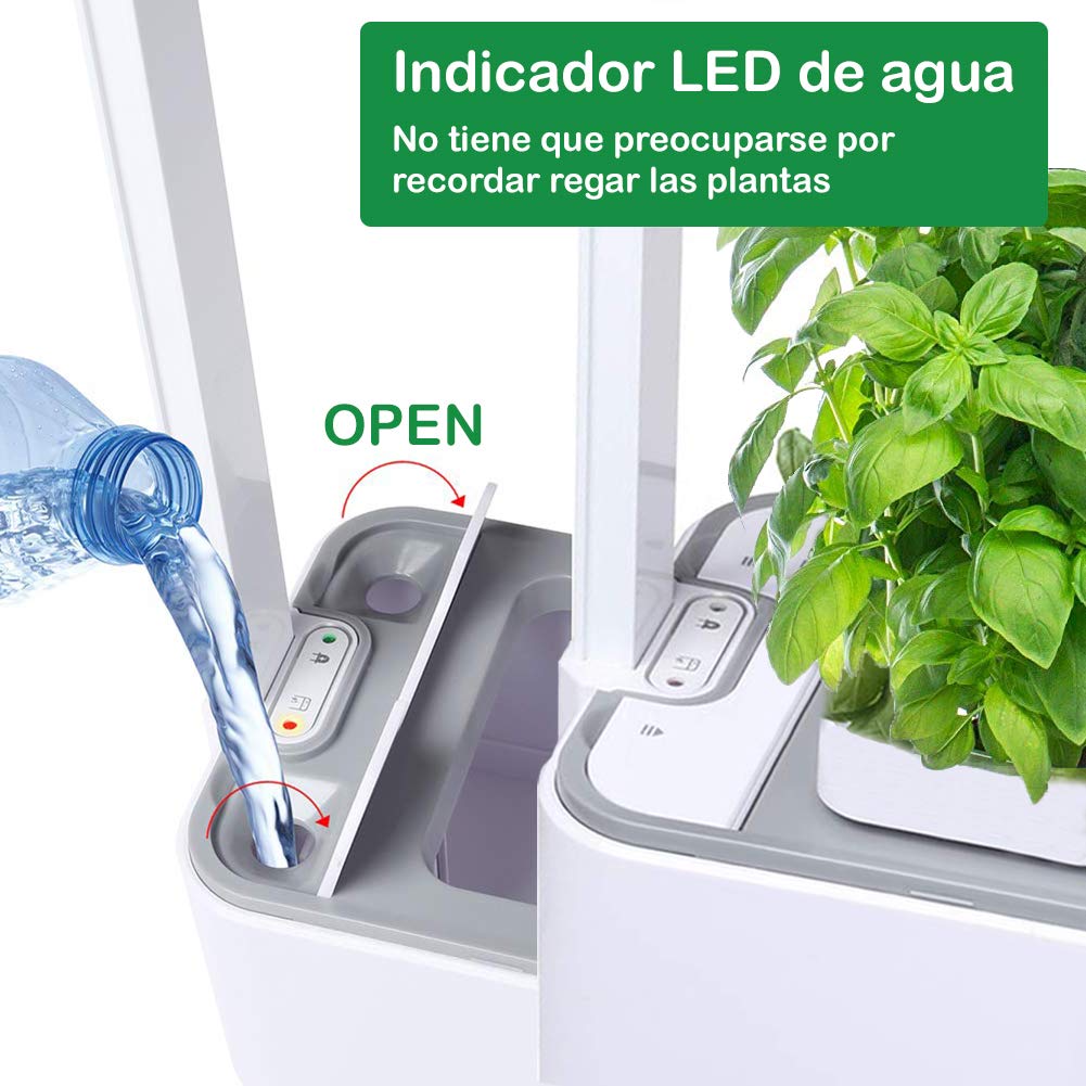 Clizia Smart Garden Huerto de Interior, Sistema de Cultivo hidropónico para Cultivar Plantas y Semillas aromaticas - Jardinera de Interior de Hierbas con luz de Crecimiento LED (Blanco)