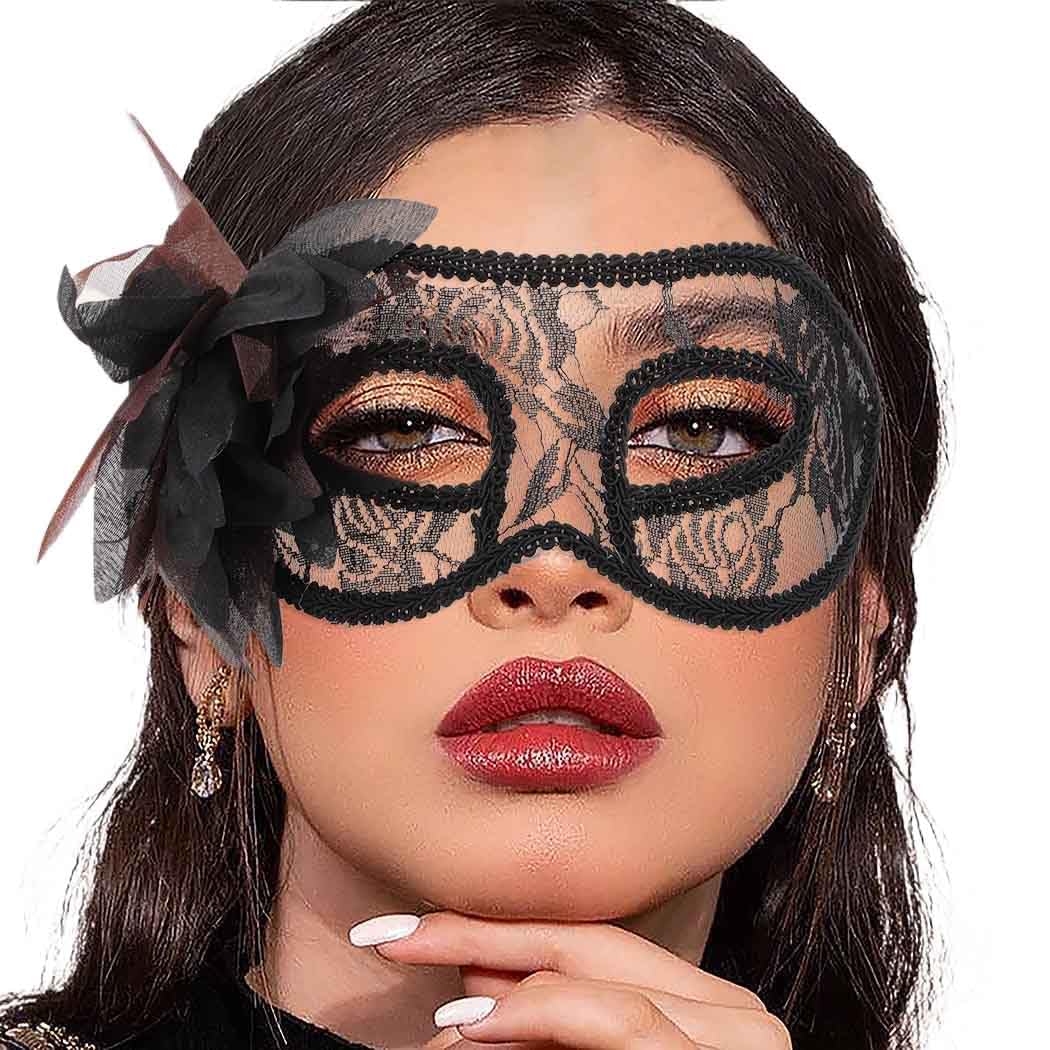Tgirls Flower Masquerade Lace Mask for Women Costume Eye Masks Sexy Party Prom Face Mask for Halloween (Black)