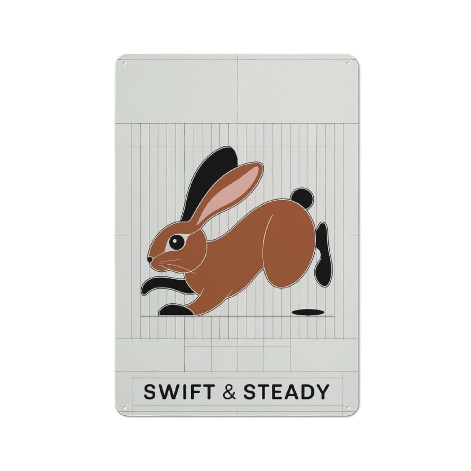 Junmoney Swift And Steady Rabbit Illustration Tin Wall Plaque 30X20cm With For Home Office Or Studio, A New Home Present For Creative Workspace Decorators