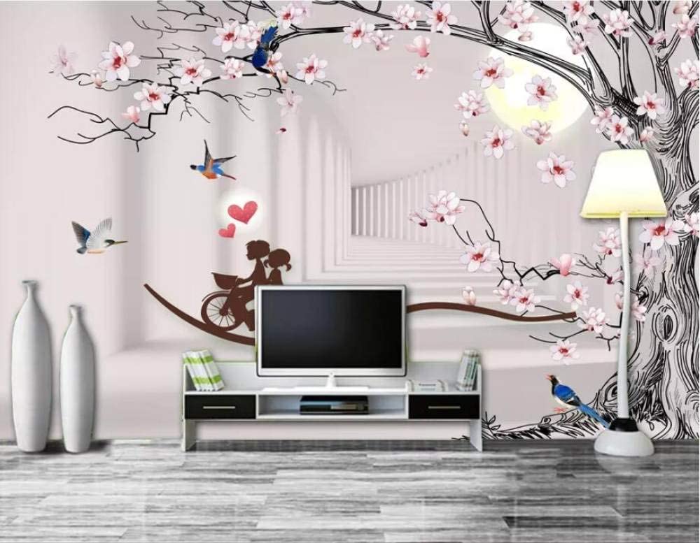 Papel Pintado Mural De Pared, 3D Pareja De Dibujos Animados Y Extensión Espacial Papel Tapiz Autoadhesivo Para Sala De Estar, Dormitorio, Tv, Fondo, Oficina, Restaurante, Habi 300(ancho)x210(alto)cm