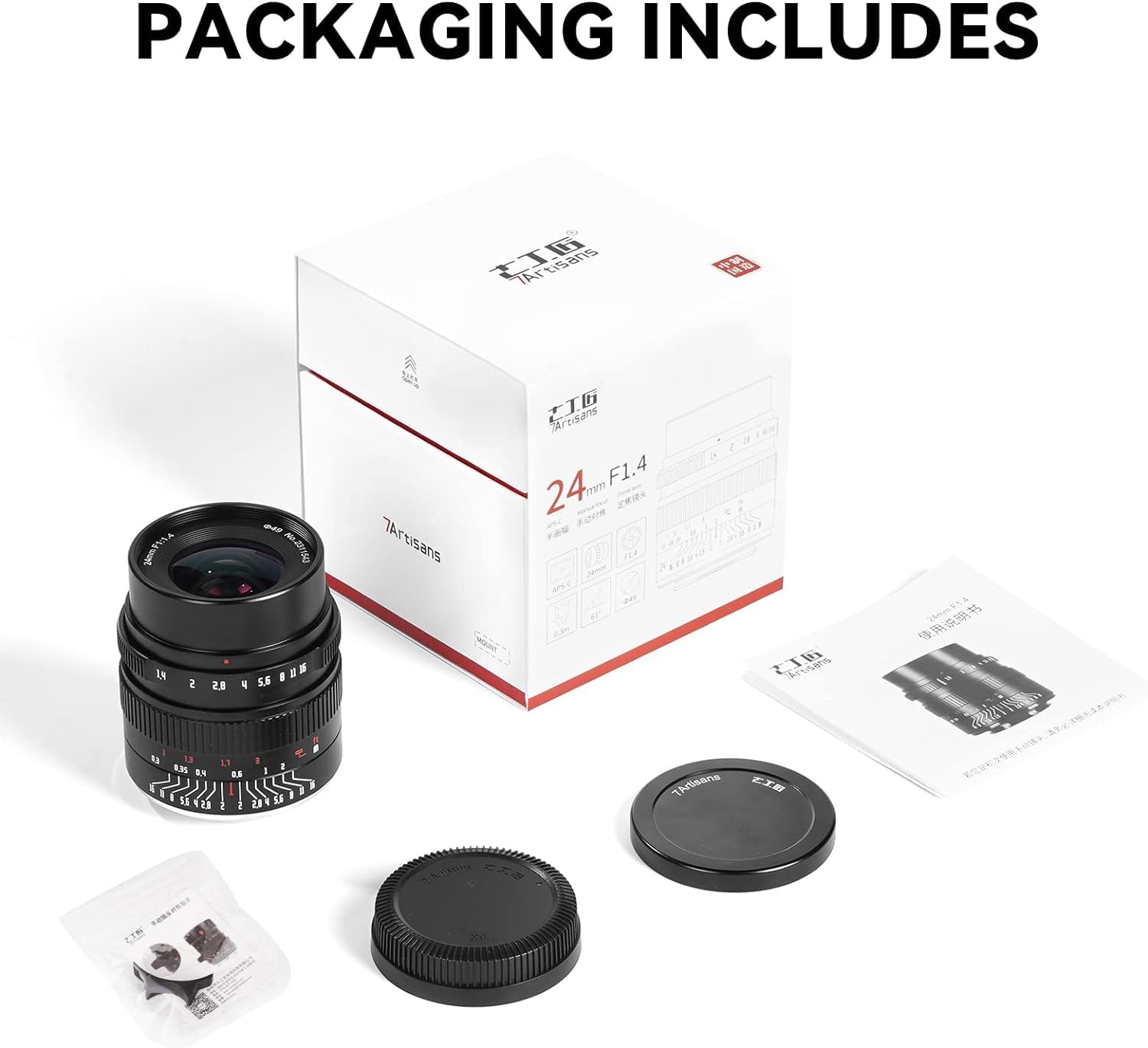 7artisans Obiettivo manuale a focale focale da 24 mm F1.4 APS-C, apertura ampia, compatibile con fotocamere mirrorless Fuji X, X-A1, X-A10, X-A2, X-A3, A-at, X-M1, XM2, X-T1, X-T10, X-T2, X-T20,
