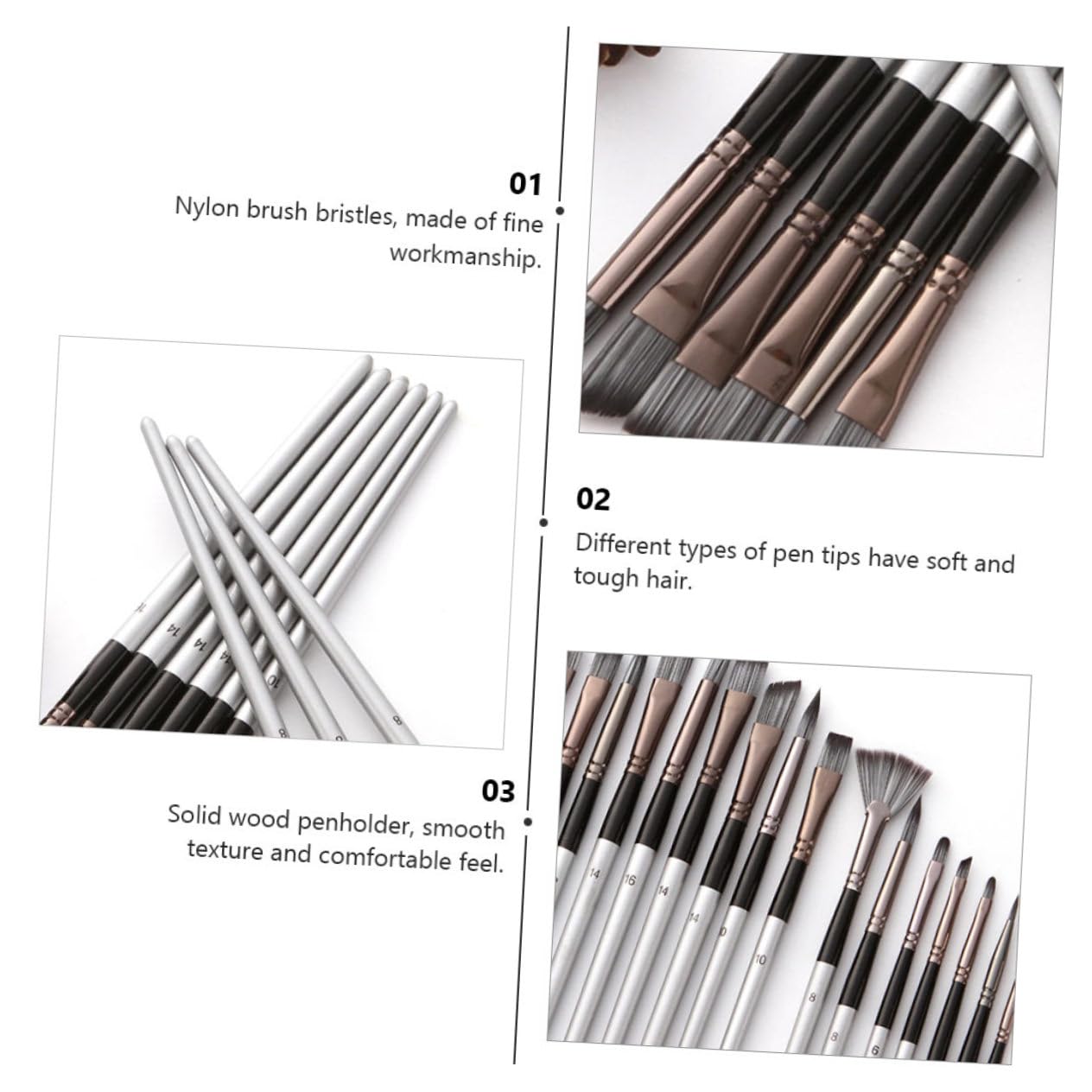 Kit de Pinceaux de Dessin 24 Pièces en Nylon avec Paquet, Forme Simple, pour Peinture à l'huile et Aquarelle, Style Élégant et Fonction Pratique