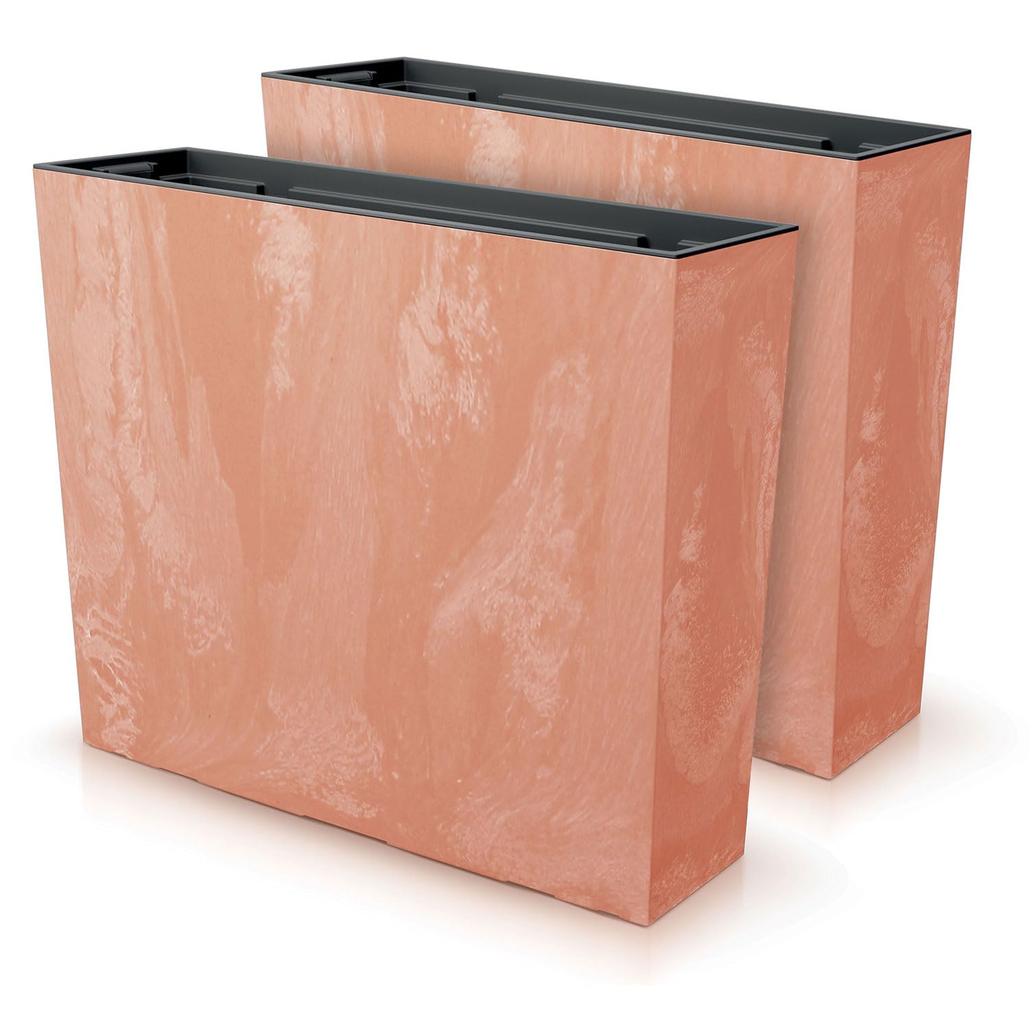 IMJ-Global Juego de 2 macetas rectangulares para flores y plantas Urbi Case, efecto Beton, de plástico, 58 x 18 x 49,8 cm, para interior y exterior, terracota, 44 litros, diseño moderno