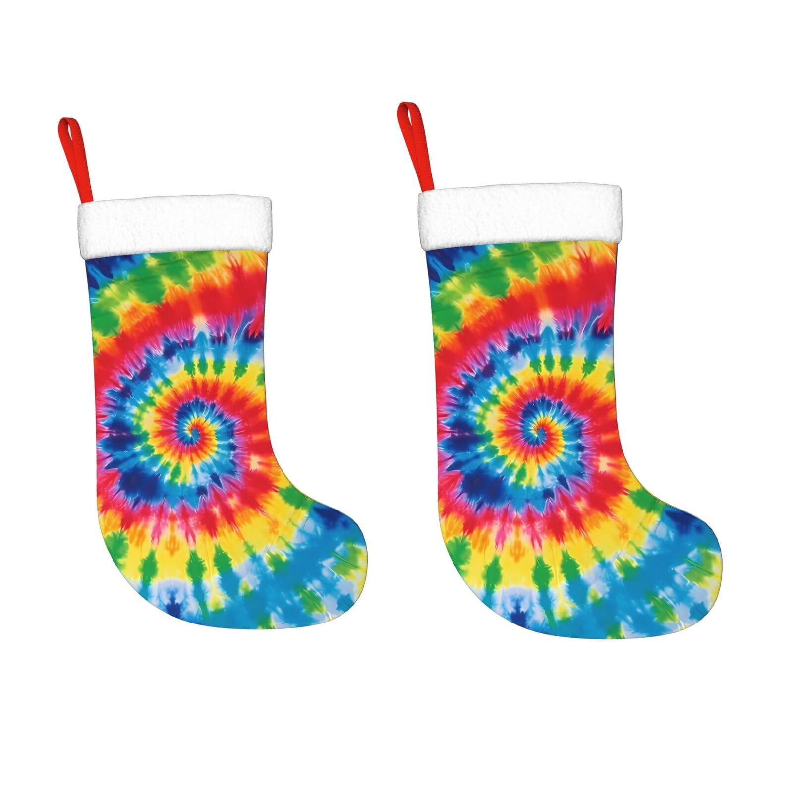 KLOPH 2 Pack 18 Inches Christmas Stockings Personalized tie dye Rainbow Xmas Stocking Hanging Decoration Fireplace Stocking for Holiday Xmas Tree Christmas Fireplace Decor Gifts