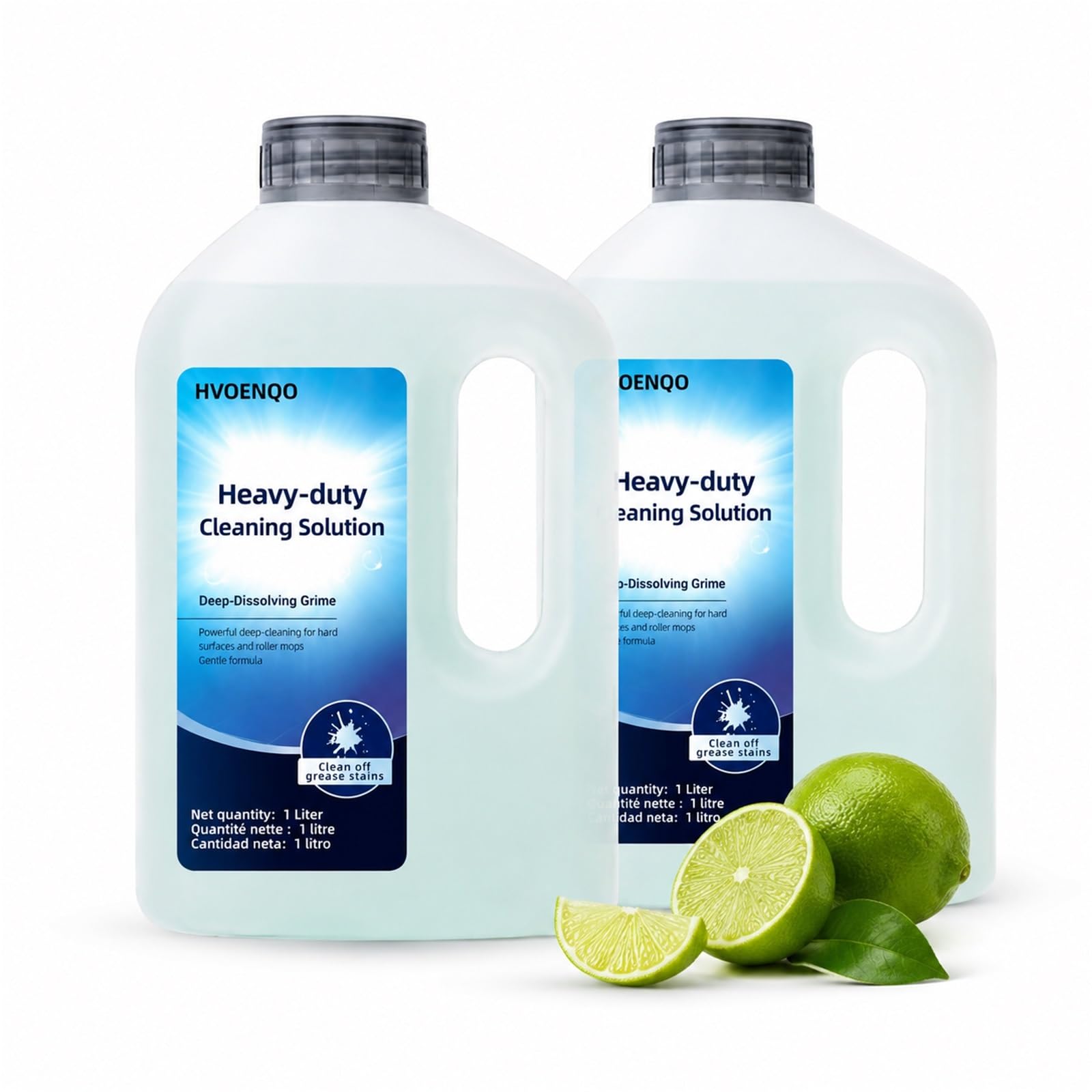 Bodenreinigungsflüssigkeit Nachfüllpack, 1L X 2PC, Limettenduft | Kompatibel mit Deebot Saugrobotern, Verhältnis 1:200, Starke Entfettungs- und Entkalkungskraft
