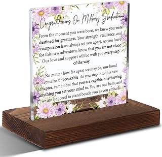 Military Graduation Acrylic Plaque, Inspirational Gift for Military Graduate, Appreciation Keepsake Honoring Service, Floral Decor for Army Navy Air Force Marines Boot Camp Graduation,XXD97