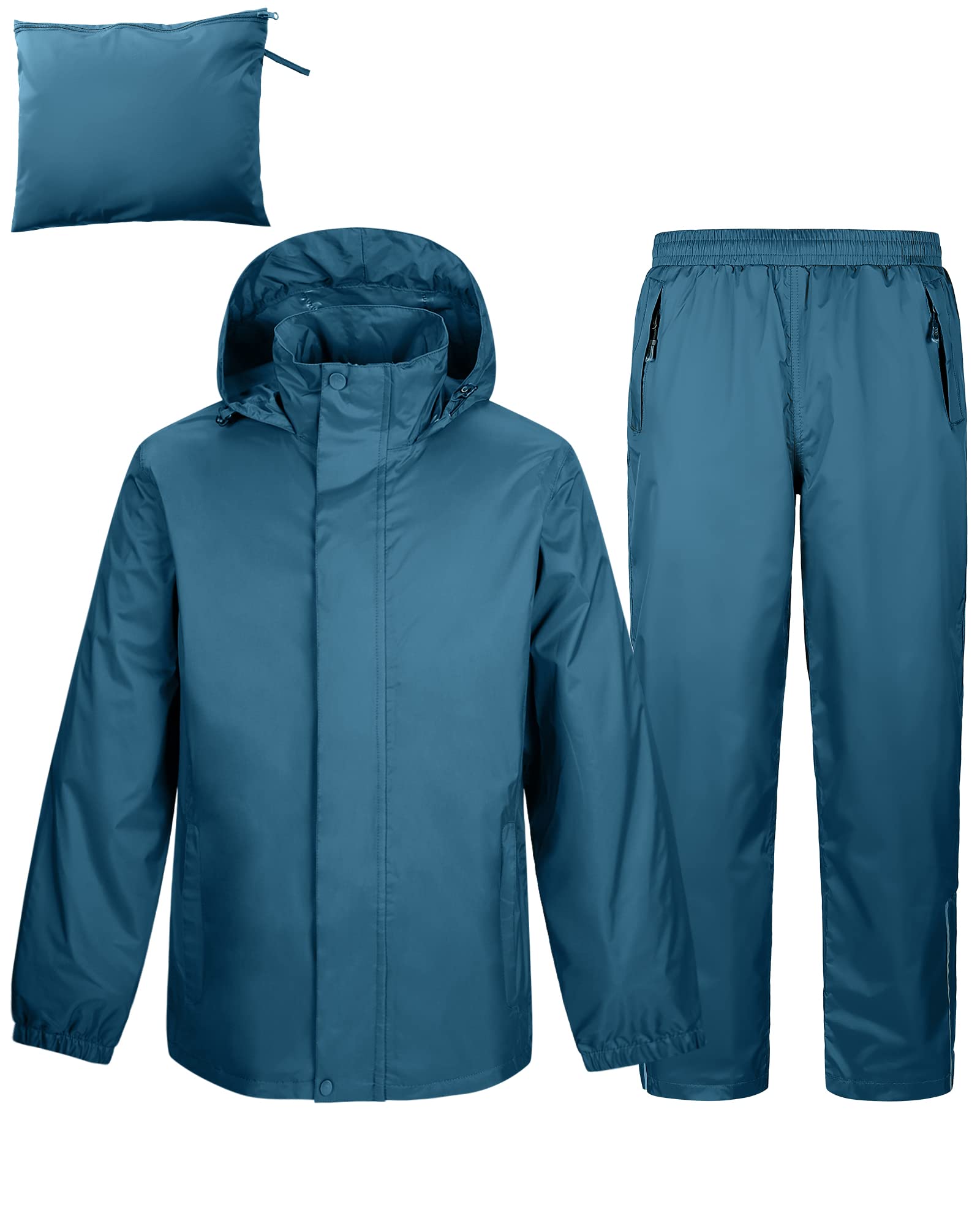 Regenpak voor dames en heren, reflecterend, waterdicht, opvouwbare regenjas regenbroek, outdoor, regenkleding, winddicht, regenpak voor fietsen, vissen, wandelen, Donkergrijs-ongevoerd, XXL