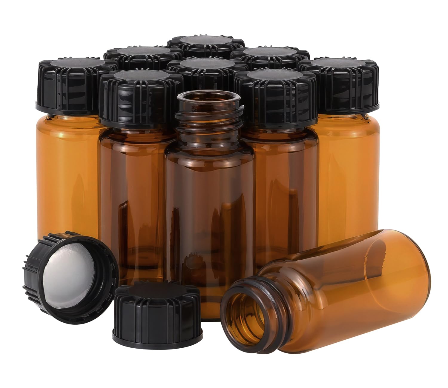 Rowiz Amber 10Pcs 10Ml (0.35 Oz) Brown Liquid Sampling Sample,Glass Bottle With Black Screwcap, Laboratory Sample Vials