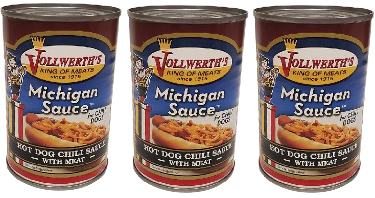 Michigan Sauce Hot Dog Chili Sauce With Meat (Pack Of 3 Cans), 10 oz