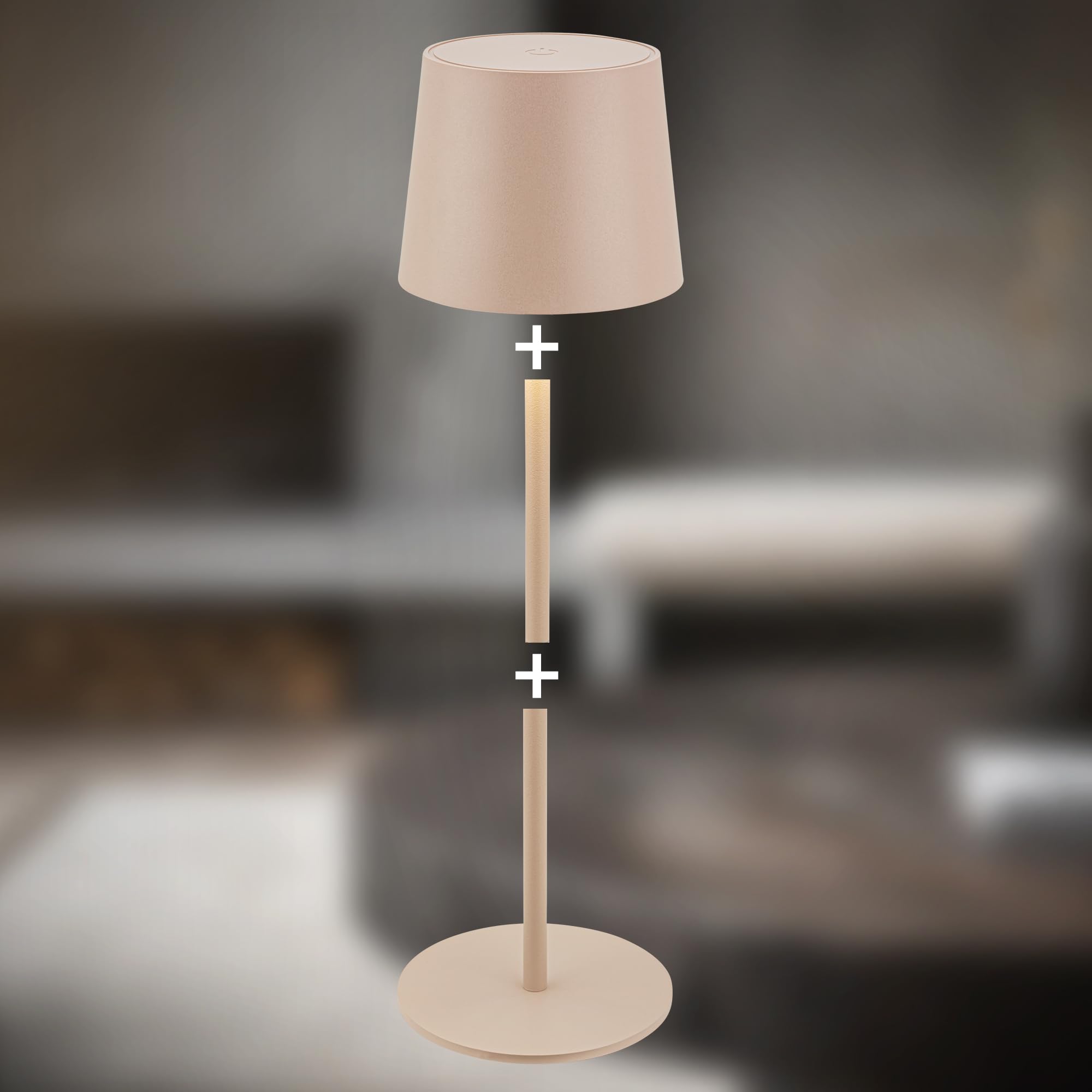 BRILONER - Lámpara mesa LED IP44 inalámbrica, táctil, regulable, batería y luz intercambiables, lectura, noche, camping, lámpara exterior, 11x33 cm, beige