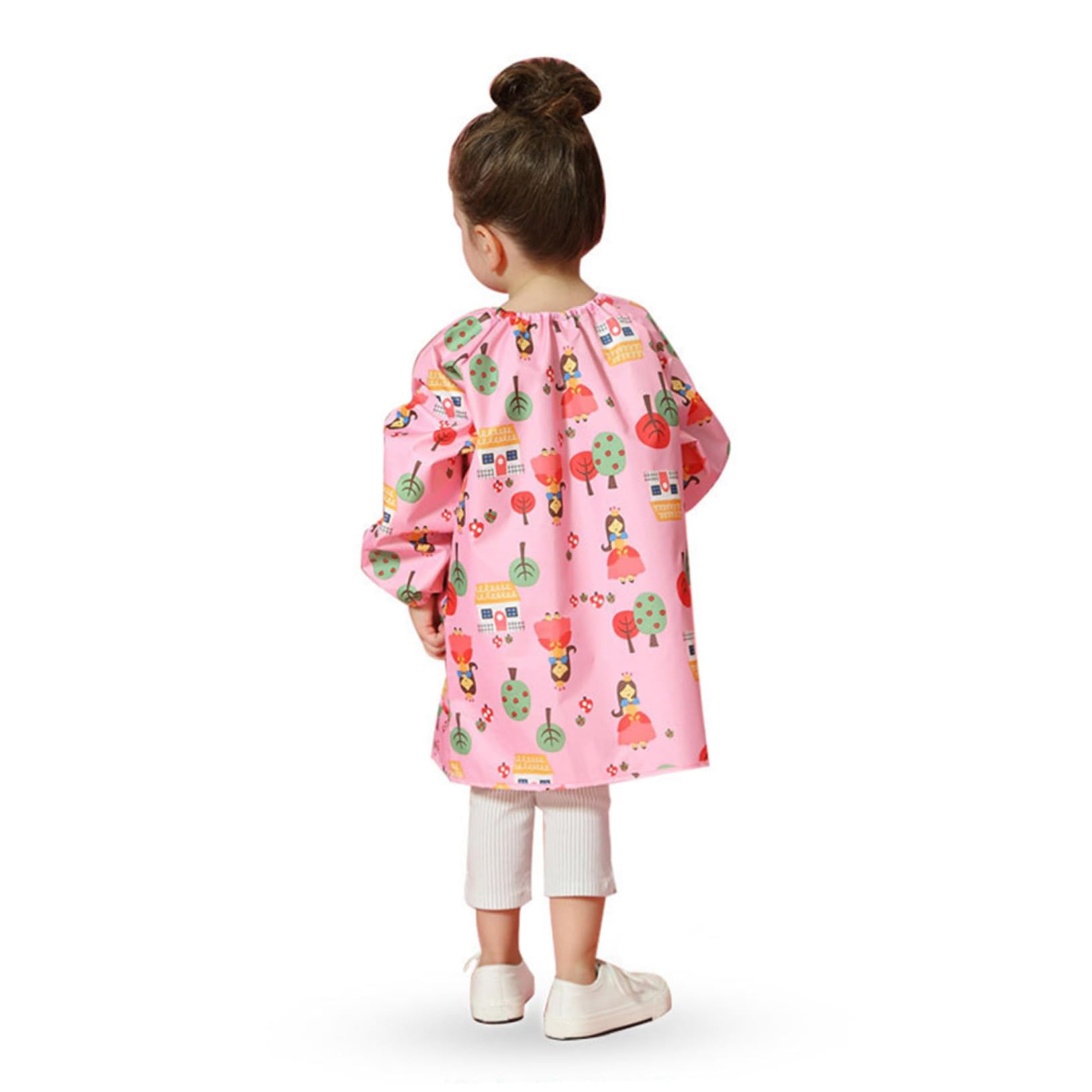 Tablier de Peinture Imperméable pour Garçon et Filles Manches Longues Motif Cartoon Rose Taille S Polyester Antitache et Respirant Vêtement de Protection pour Activités
