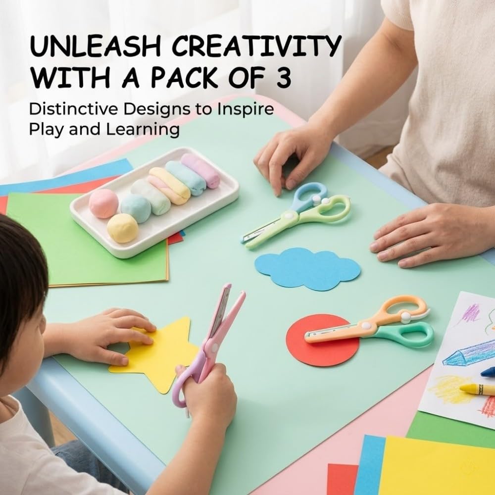 3 Piezas Tijeras de Aprendizaje para Niños, 10,7 cm Herramienta Creativa de Plástico con Resorte, Diseño de Doble Color, Para Manualidades en Casa y Aula de Preescolar, Puntas Redondeadas