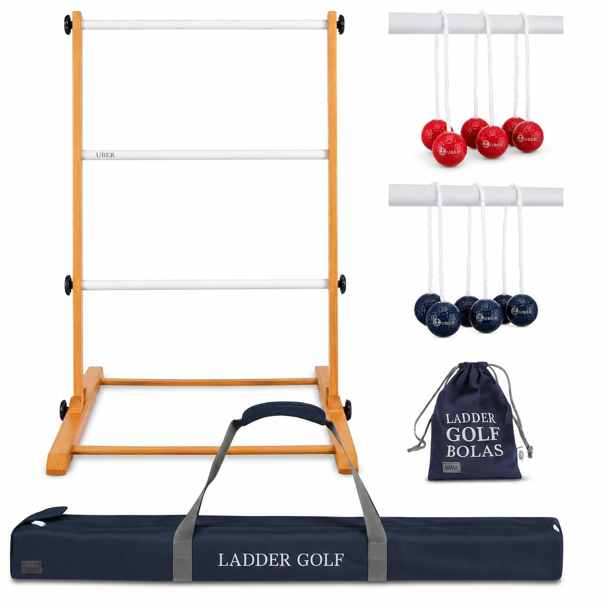│ Gioco “Ladder golf” con 2 scale, gioco di lancio completo di palline e borsa per il trasporto, con set da 2 o 4 “bolas” morbide e dure, gioco ufficiale per professionisti