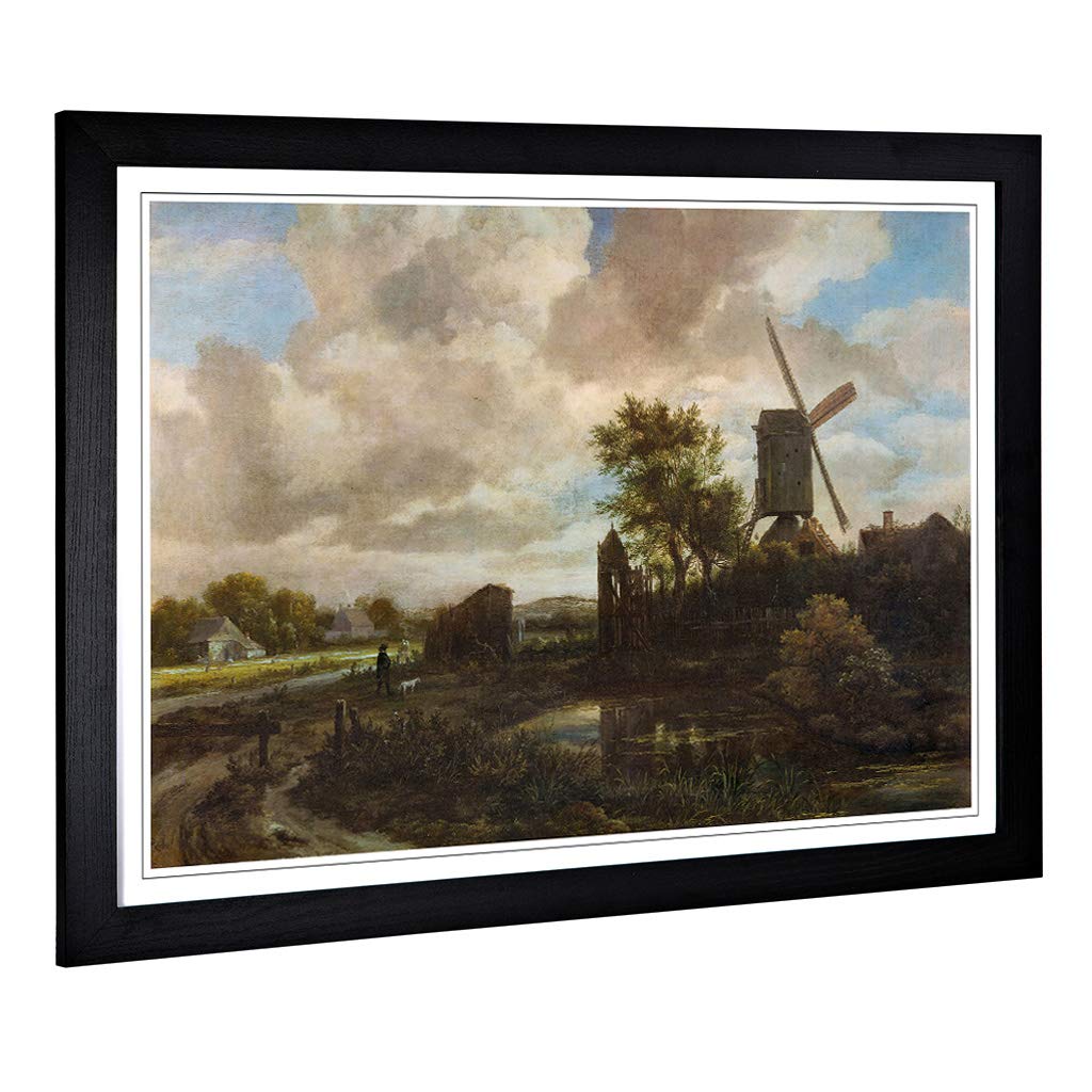 Big Box Art Framed Print of Jacob Ruisdael Evening Landscape Design | Wall Art Picture | Home Decor for Kitchen, Living Room, Bedroom, Hallway, Black, A2 / 24.5x18 Inch / 62x45cm