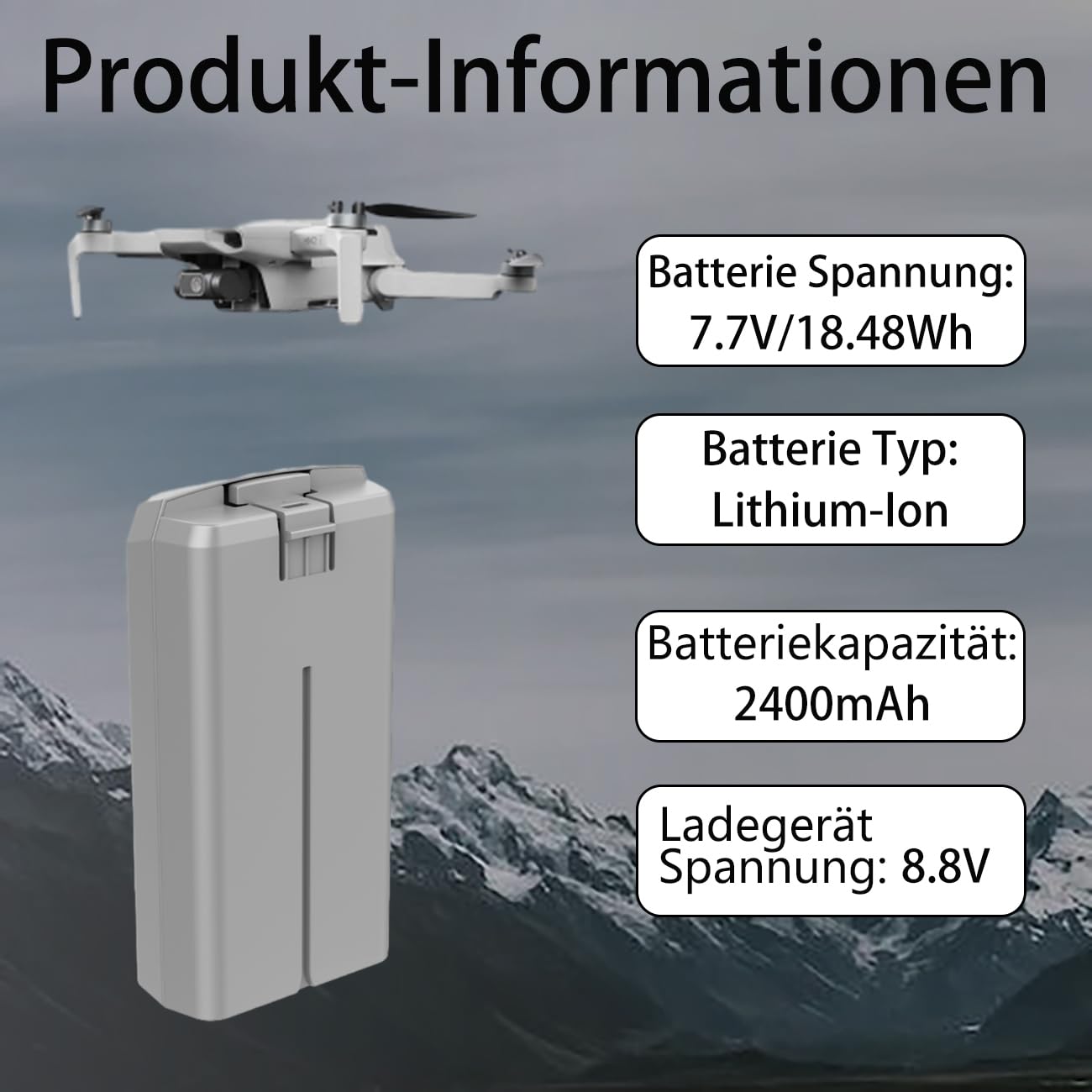 Mini 4K/ 2 Akku 2 Stück mit Ladestation, 2400mAh Intelligenter Akku für DJI Mini 2 SE/4K Drohne, LCD Anzeige Zwei-Wege-Ladestation